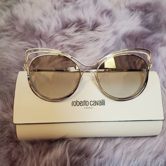 ?ROBERTO Cavalli Cat Eye Sunglasses Gold NWT main image 4
